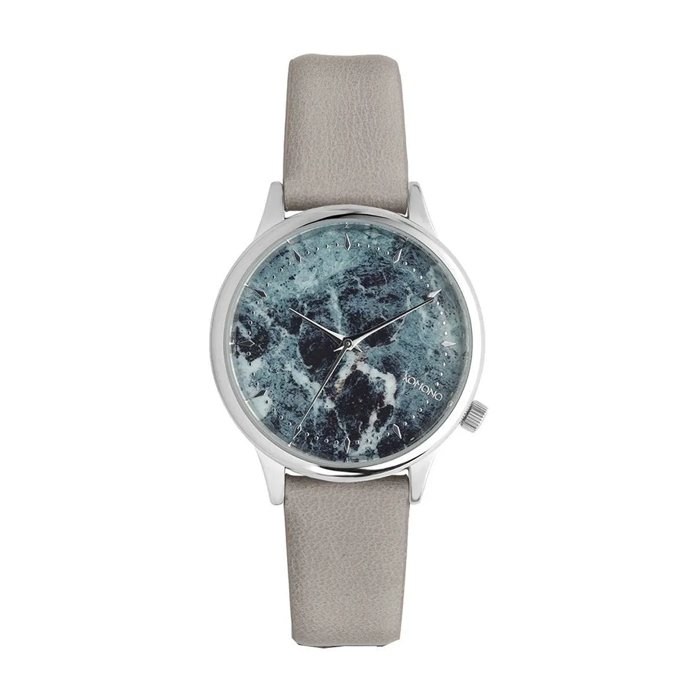 Komono Mens Estelle Marble Leather Band Grey Quartz Dial Watch - KOM-W2473
